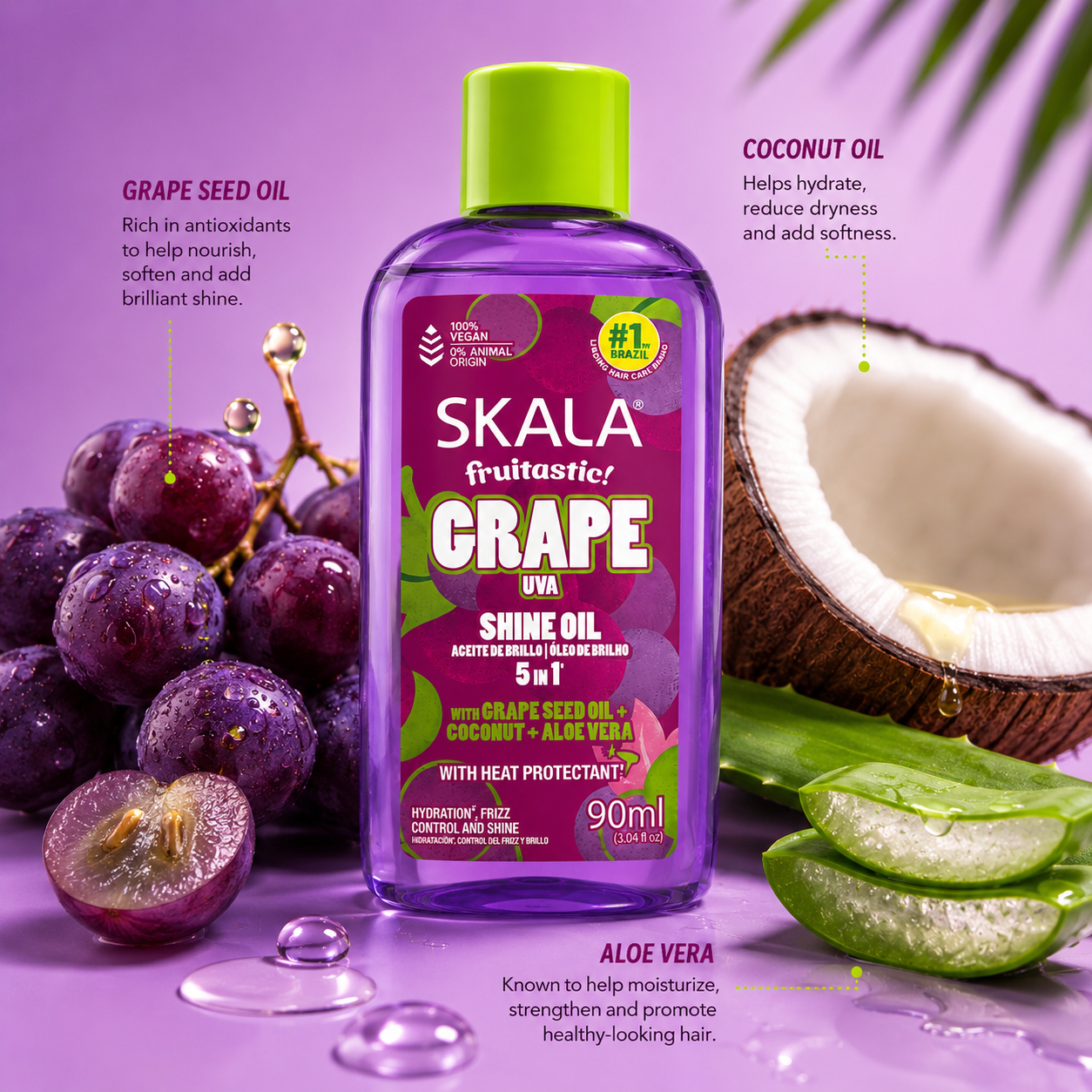 Skala Grape Shine 5-in-1 Hair Oil with Heat Protectant 90mL
