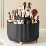 360° Rotating Makeup Organiser - 5 Compartment Plastic Cosmetic & Brush Storage